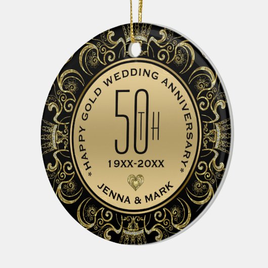Gouden Glitter Lijst 50e bruiloft Jubileum Keramisch Ornament (Links)