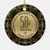 Gouden Glitter Lijst 50e bruiloft Jubileum Keramisch Ornament (Achterkant)