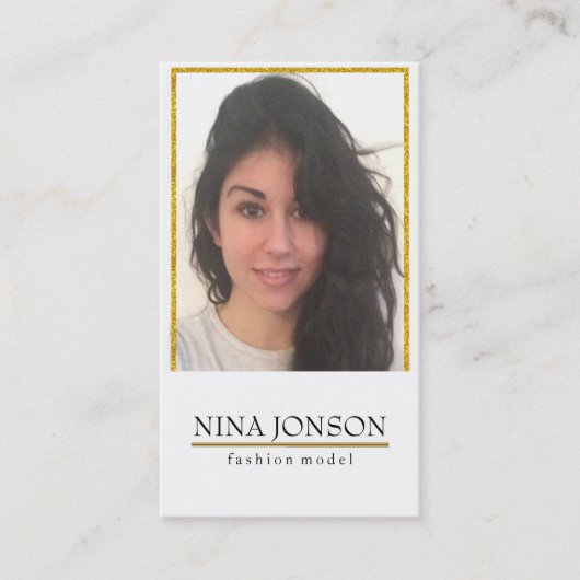 Gouden Glitter Lijst en foto Visitekaartje (Voorkant)