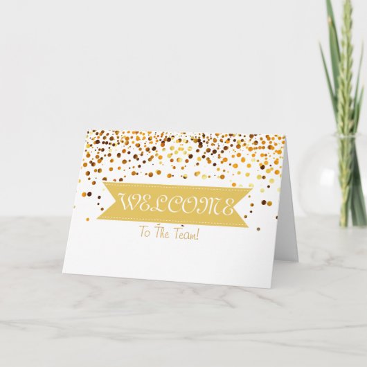 Gouden Glitter Lint met witte rand Welkom Kaart (Voorkant)