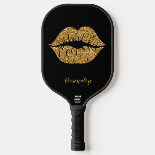 Gouden Glitter Lip Glam Sparkle Trendy Officiële U Pickleball Paddle (Voorkant)