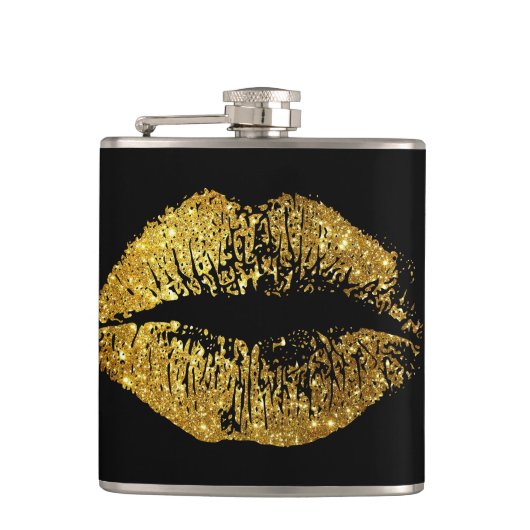 Gouden Glitter Lippen Heupfles (Voorkant)