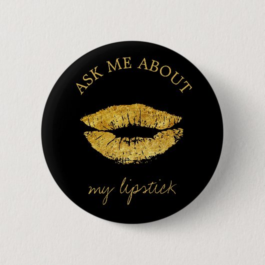 Gouden glitter lippen print zwart vraag me promoti ronde button 5,7 cm (Voorkant)