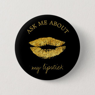 Gouden glitter lippen print zwart vraag me promoti ronde button 5,7 cm