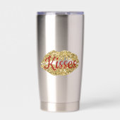 Gouden Glitter Lippen Rode Kussen Geïsoleerde Drinkbeker (Voorkant)