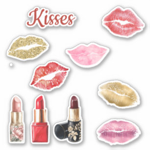 Gouden Glitter Lippen Rode Kussen Sticker