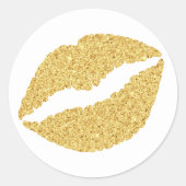 Gouden Glitter Lippen Ronde Sticker (Voorkant)