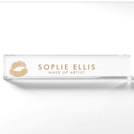 Gouden Glitter Lippen Wit Persoonlijke Naam Naambordje