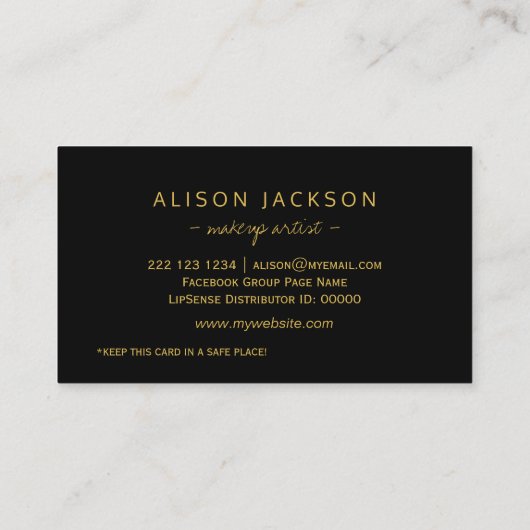 Gouden glitter lippen zwart glam make-up artiest l klantenkaartje (Achterkant)