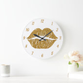 Gouden Glitter Lips Glam Sparkle Girlie Grote Klok (Huis)