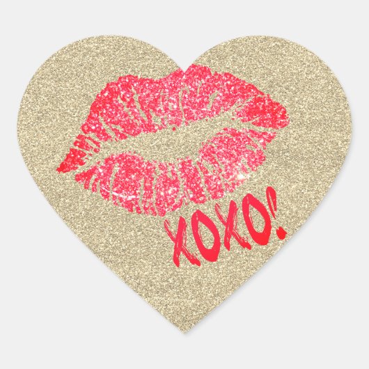 Gouden Glitter Lips Kiss XOXO Hart Sticker (Voorkant)
