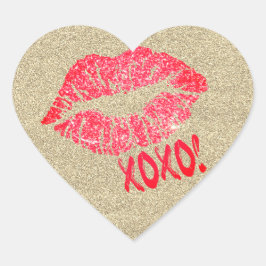 Gouden Glitter Lips Kiss XOXO Hart Sticker