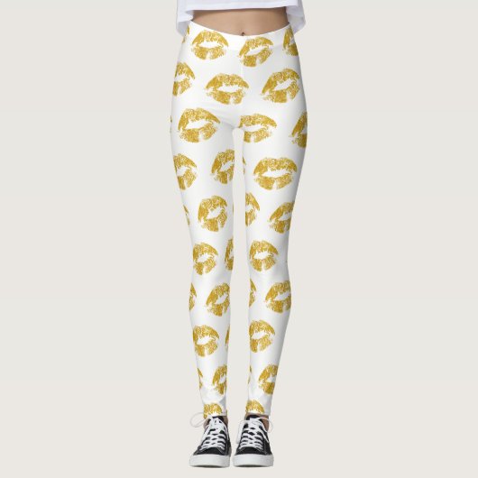 Gouden Glitter Lips Patroon Leggings (Voorkant)
