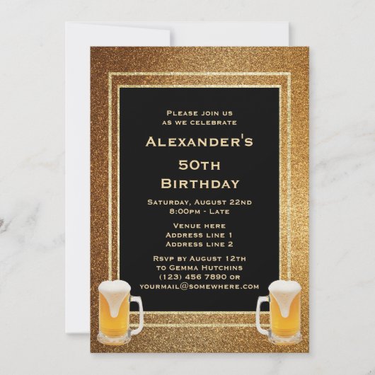 Gouden Glitter Lis en Bier Kaart (Voorkant)