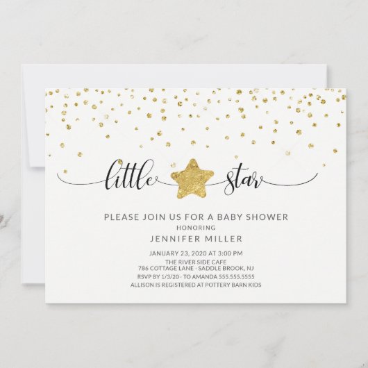 Gouden Glitter Little Star Baby shower Kaart (Voorkant)