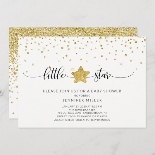 Gouden Glitter Little Star Baby shower Kaart (Voorkant / Achterkant)