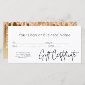 Gouden Glitter Logo Script Zakelijk Cadeaubon (Voorkant / Achterkant)