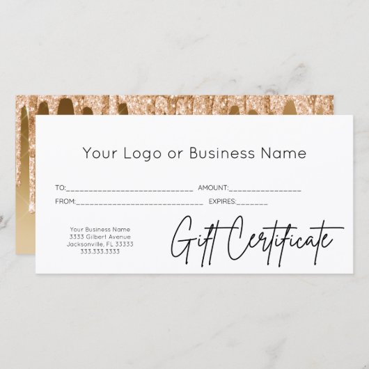 Gouden Glitter Logo Script Zakelijk Certeficaat (Voorkant / Achterkant)