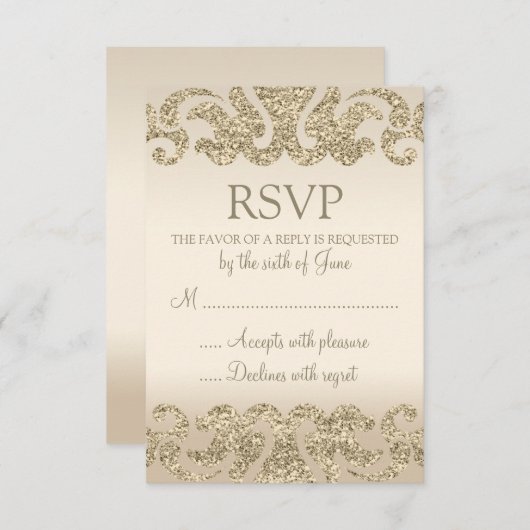 Gouden Glitter Look Bruiloft RSVP Kaarten (Voorkant / Achterkant)