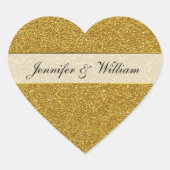 Gouden Glitter Look Hart Bruiloft Sticker (Voorkant)
