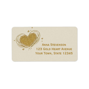 Gouden glitter-look hart etiket
