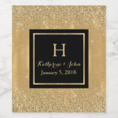 Gouden Glitter Look Monogram Bruiloft Wijn Label Wijn Etiket (Enkel label)
