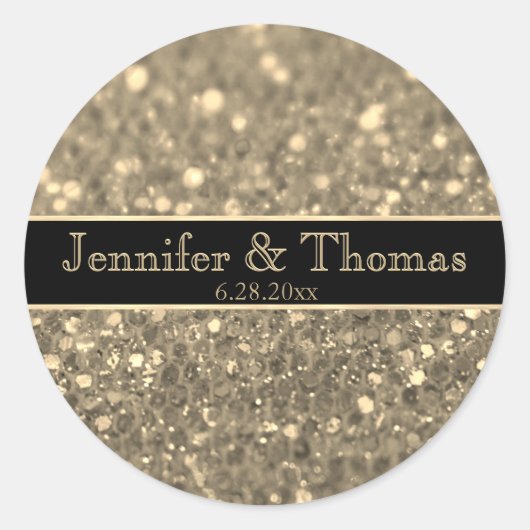 Gouden Glitter Look Seal Ronde Sticker (Voorkant)