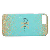 Gouden Glitter Look Turquoise iPhone 7/8 Hoesje (Achterkant (Horizontaal))