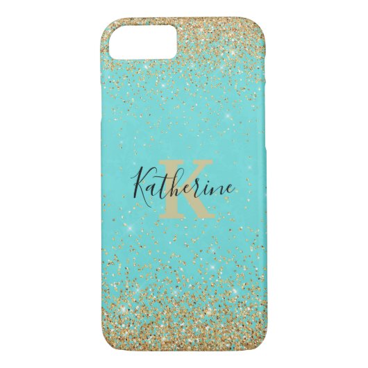 Gouden Glitter Look Turquoise iPhone 7/8 Hoesje (Achterkant)