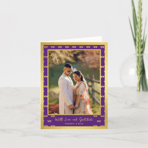 Gouden Glitter Lotus Bloem Trouwfoto Gevouwen Bedankkaart