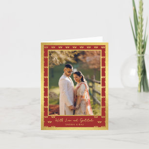 Gouden Glitter Lotus Bloem Trouwfoto Gevouwen Bedankkaart