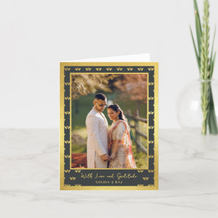 Gouden Glitter Lotus Bloem Trouwfoto Gevouwen Bedankkaart