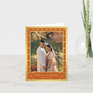 Gouden Glitter Lotus Bloem Trouwfoto Gevouwen Bedankkaart