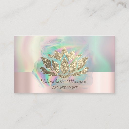 Gouden Glitter Lotus Kleurrijke Holografische Inkt Visitekaartje (Voorkant)