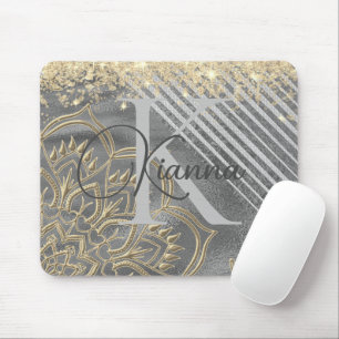 Gouden Glitter Lotus Mandala Monogram Muismat