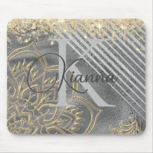 Gouden Glitter Lotus Mandala Monogram Muismat