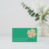 Gouden Glitter Lucky Four Leaf Clover op Groen Visitekaartje (Staand voorkant)
