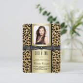 Gouden Glitter Luipaard Afstudeer Uitnodiging (Staand voorkant)