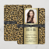 Gouden Glitter Luipaard Afstudeer Uitnodiging (Voorkant / Achterkant)