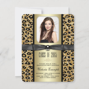 Gouden Glitter Luipaard Afstudeer Uitnodiging