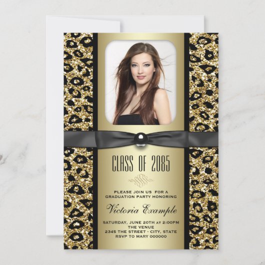 Gouden Glitter Luipaard Afstudeer Uitnodiging (Voorkant)