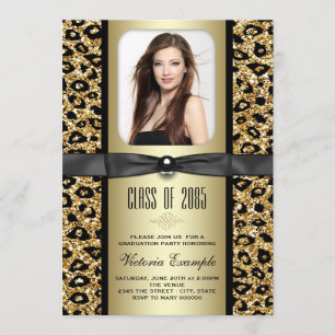 Gouden Glitter Luipaard Afstudeer Uitnodiging