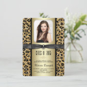 Gouden Glitter Luipaard Afstudeer Uitnodiging (Staand voorkant)