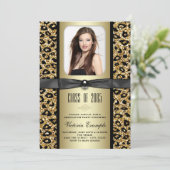 Gouden Glitter Luipaard Afstudeeruitnodiging Kaart (Staand voorkant)