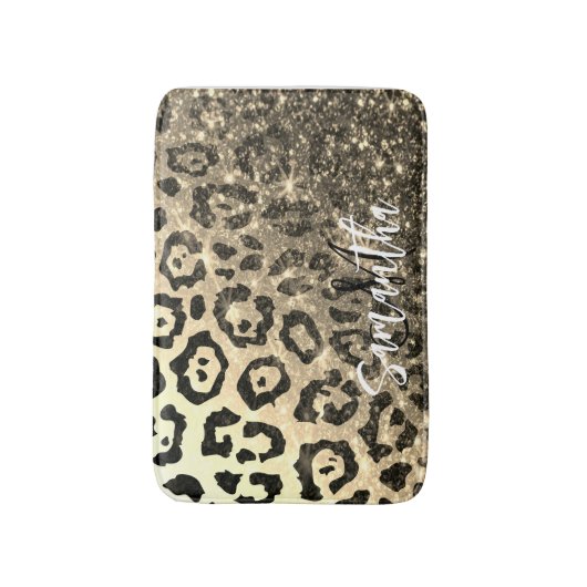Gouden Glitter Luipaard Print Badmat (Voorkant Verticaal)