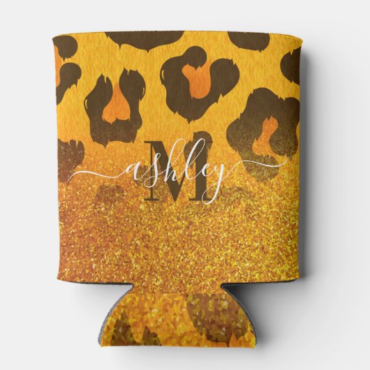Gouden Glitter Luipaard Print Blikjeskoeler (Achterkant)