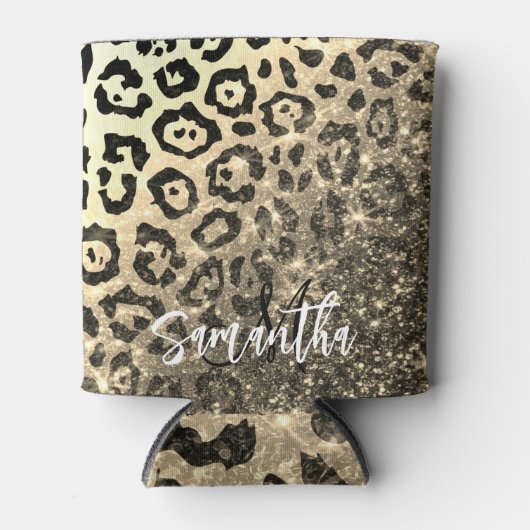 Gouden Glitter Luipaard Print Blikjeskoeler (Voorkant)