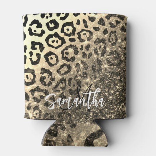 Gouden Glitter Luipaard Print Blikjeskoeler (Achterkant)