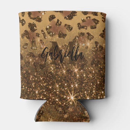 Gouden Glitter Luipaard Print Blikjeskoeler (Achterkant)