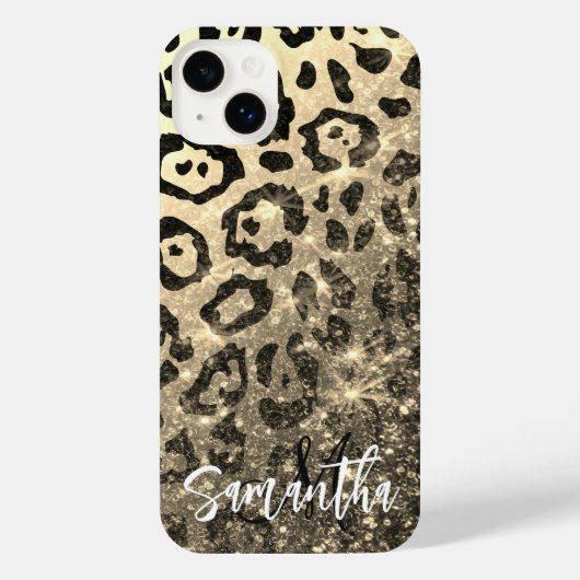 Gouden Glitter Luipaard Print iPhone Hoesje (Achterkant)